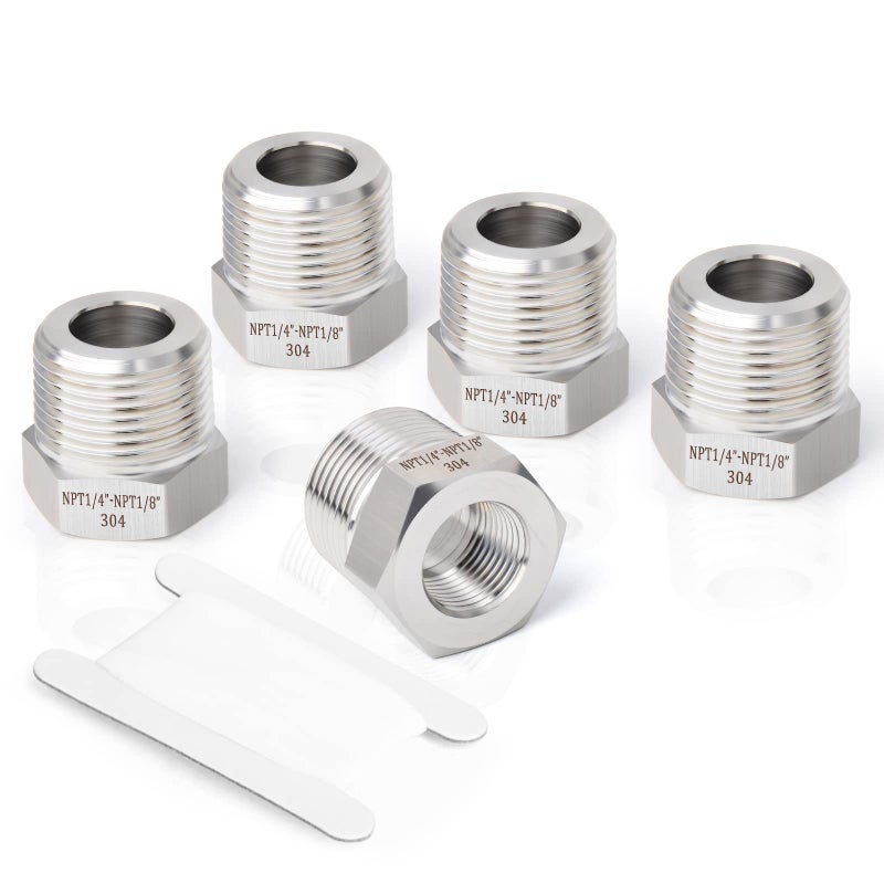 TAISHER 5PCS Forging of 304 Stainless Steel Reducer Hex Bushing, 1/4" Male NPT to 1/8" Female NPT, Reducing Forging Pipe Adapter Fitting - Image 1